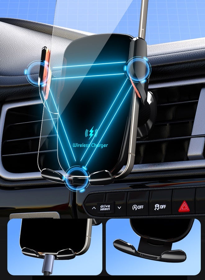 حامل جوال للسيارة، شحن سريع 15 واط، حامل هاتف للسيارة 2 في 1، تثبيت تلقائي، ثبات فائق، دوران 360 درجة، مانع للانزلاق، مناسب للوحة القيادة/الزجاج الأمامي/فتحة التهوية، أسود - Image 4